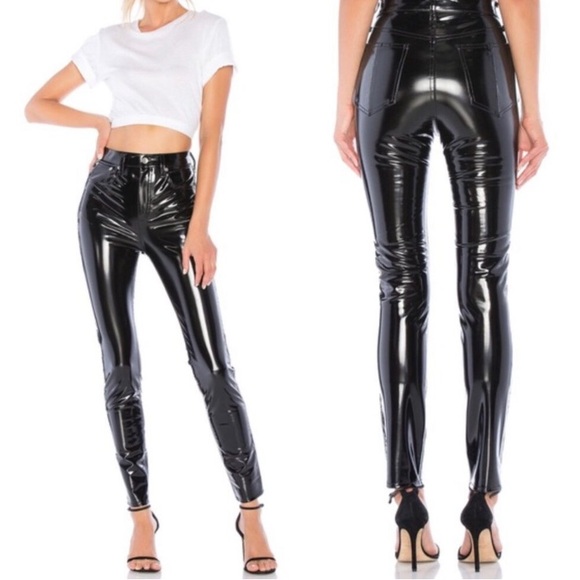 Rag and Bone Pants Super High Ankle Skinny Vinyl Black Patent 24 NWT - Picture 1 of 11